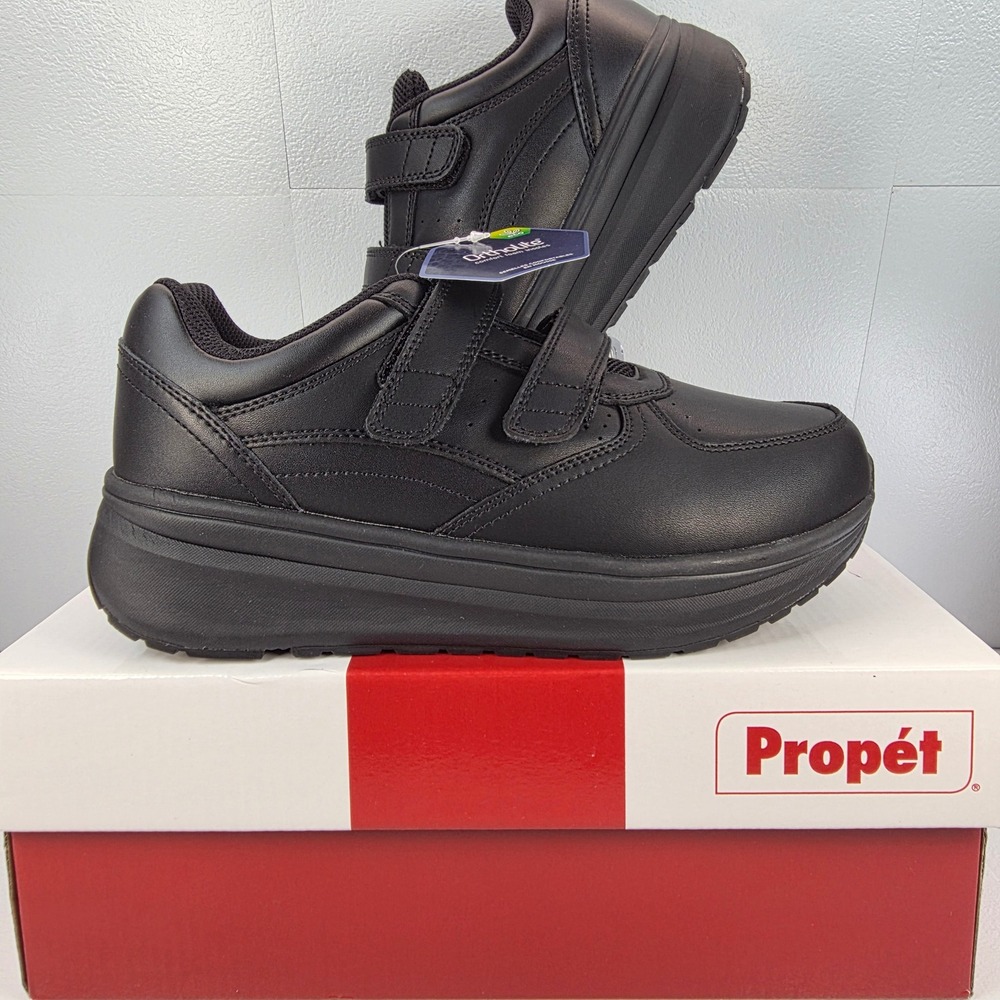 Propet Ultima Strap Womens 7.5 XX 4E Black Leather Walking Shoes WAA303L New